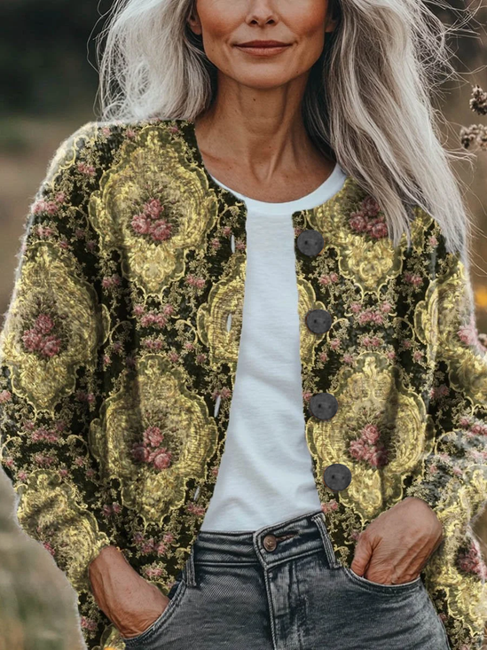 Damen Geblümt Print Langarm Rundhals Retro Frühling/Herbst Strickjacke Oberbekleidung
