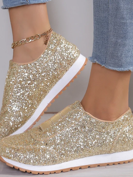 Alle Jahreszeiten Unifarben Straße Flach Pailletten Strass Elastisch Lässig Schuhe