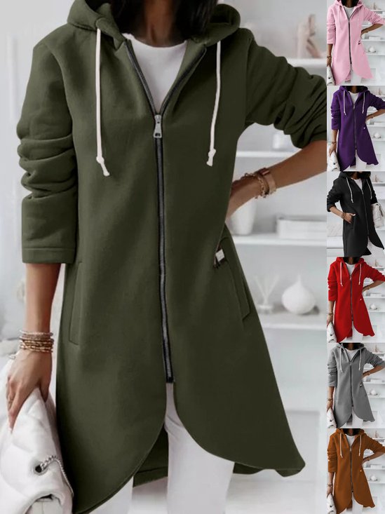Damen Frühling/Herbst Oberbekleidung Retro Nahtverarbeitung Unifarben Langarm Kapuze Jacke