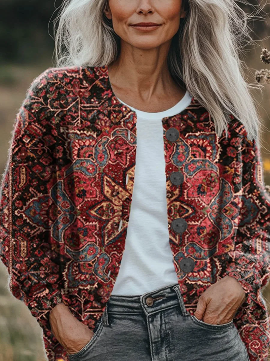 Damen Geblümt Print Langarm Rundhals Retro Frühling/Herbst Strickjacke Oberbekleidung