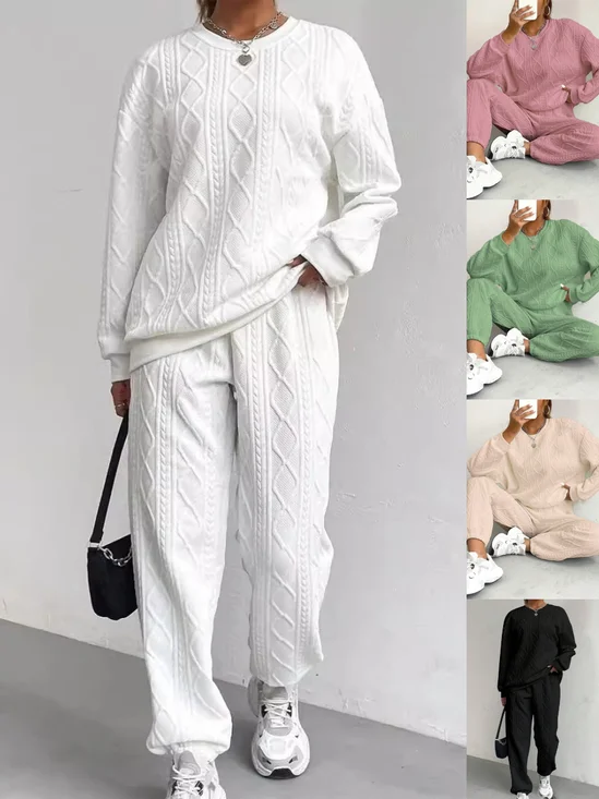 Damen Unifarben Geprägt Zweiteiliges Set Täglich Langarm Lässig Frühling/Herbst Bluse mit Hose Matching Set