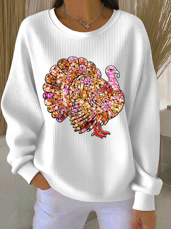 Damen Truthahn Rundhals Lässig Frühling/Herbst Langarm Sweatshirt