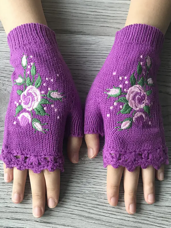 Gestrickt Böhmisch Geblümt Herbst und Winter ins Bestickt Damen Warm Handschuhe Biene Blume Erwachsene Gestrickt Handschuhe Bestickt Wolle Handschuhe