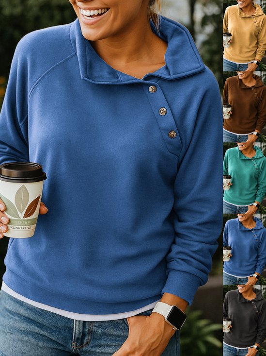 Damen Unifarben Asymmetrisch Ausschnitt Nahtverarbeitung Retro Frühling/Herbst Langarm Sweatshirt