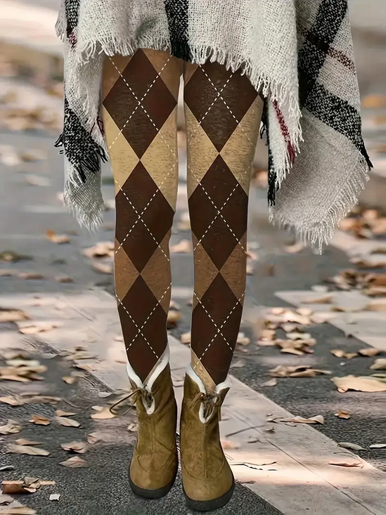Damen Kariert Lässig Alle Jahreszeiten Print Lang Leggings