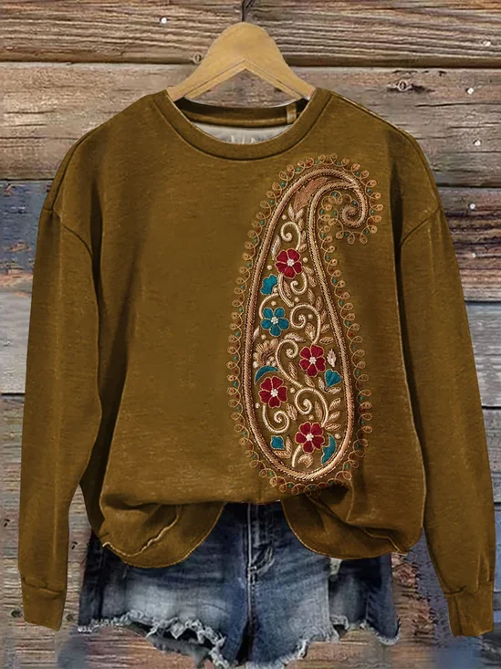 Damen Geblümt Rundhals Print Lässig Frühling/Herbst Langarm Sweatshirt