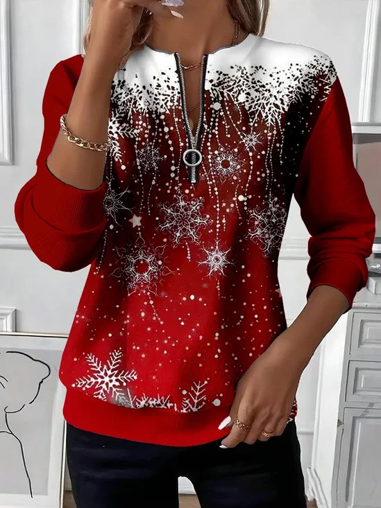Damen Weihnachten Rundhals Print Lässig Frühling/Herbst Langarm Sweatshirt