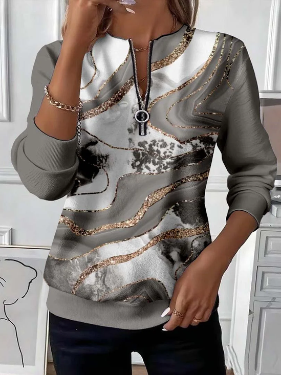 Damen Abstrakt Rundhals Print Lässig Frühling/Herbst Langarm Sweatshirt