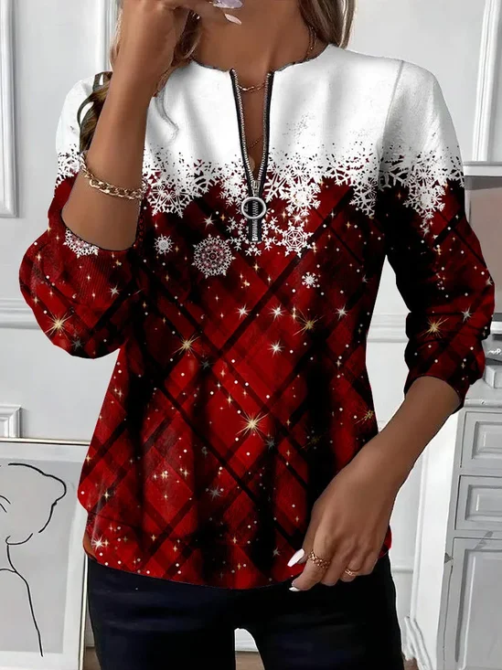 Damen Weihnachten Rundhals Print Lässig Frühling/Herbst Langarm Sweatshirt