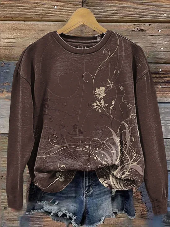 Damen Geblümt Rundhals Print Lässig Frühling/Herbst Langarm Sweatshirt