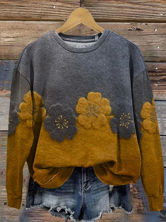 Damen Geblümt Rundhals Print Lässig Frühling/Herbst Langarm Sweatshirt