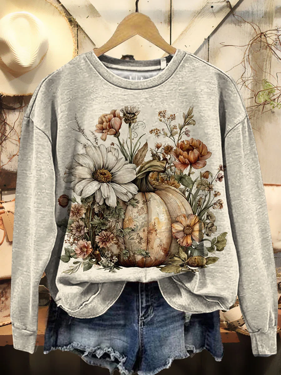 Damen Geblümt Rundhals Print Lässig Frühling/Herbst Langarm Sweatshirt