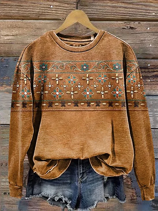 Damen Geblümt Rundhals Print Lässig Frühling/Herbst Langarm Sweatshirt