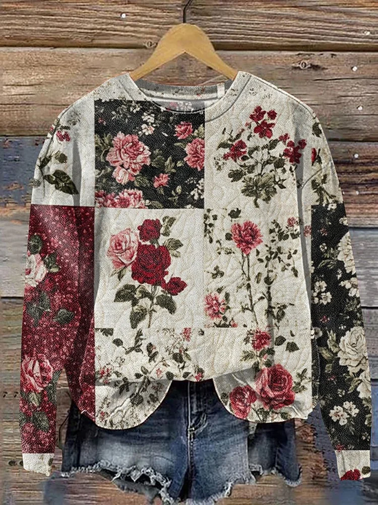 Damen Geblümt Rundhals Print Lässig Frühling/Herbst Langarm Sweatshirt