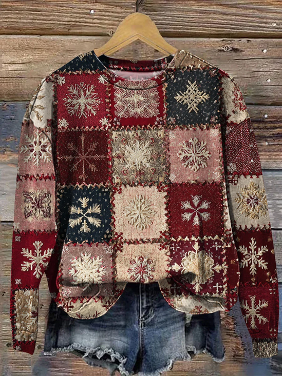 Damen Weihnachten Rundhals Print Lässig Frühling/Herbst Langarm Sweatshirt