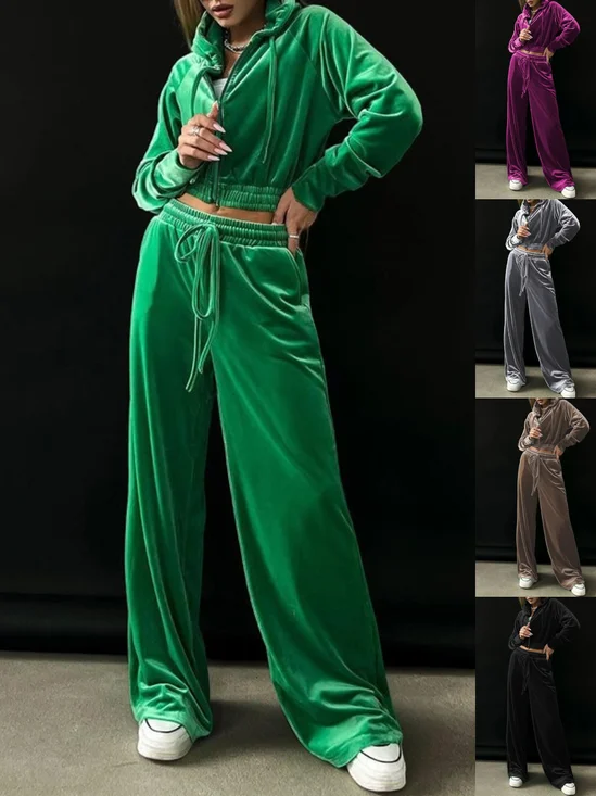 Damen Unifarben Nahtverarbeitung Zweiteiliges Set Täglich Langarm Lässig Frühling/Herbst Bluse mit Hose Matching Set