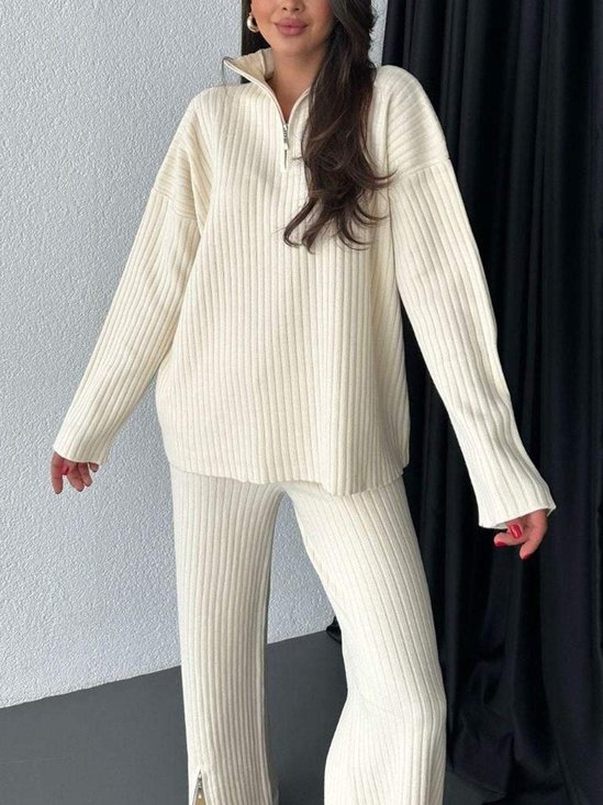 Damen Unifarben Nahtverarbeitung Zweiteiliges Set Täglich Langarm Lässig Frühling/Herbst Bluse mit Hose Matching Set