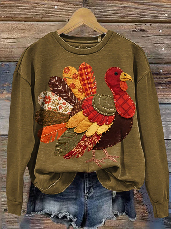 Damen Truthahn Rundhals Print Lässig Frühling/Herbst Langarm Sweatshirt
