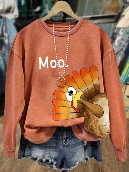 Damen Truthahn Rundhals Print Lässig Frühling/Herbst Langarm Sweatshirt