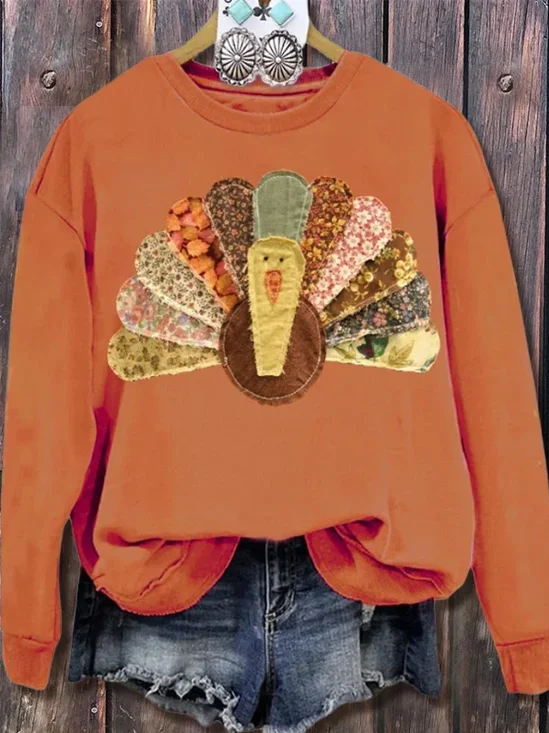 Damen Truthahn Rundhals Print Lässig Frühling/Herbst Langarm Sweatshirt