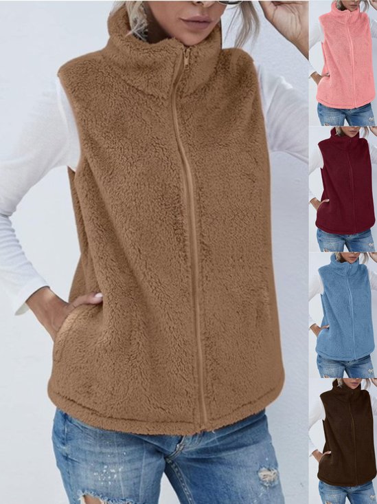 Wolle Regelmäßige Passform Mock Neck Basic Tanktop