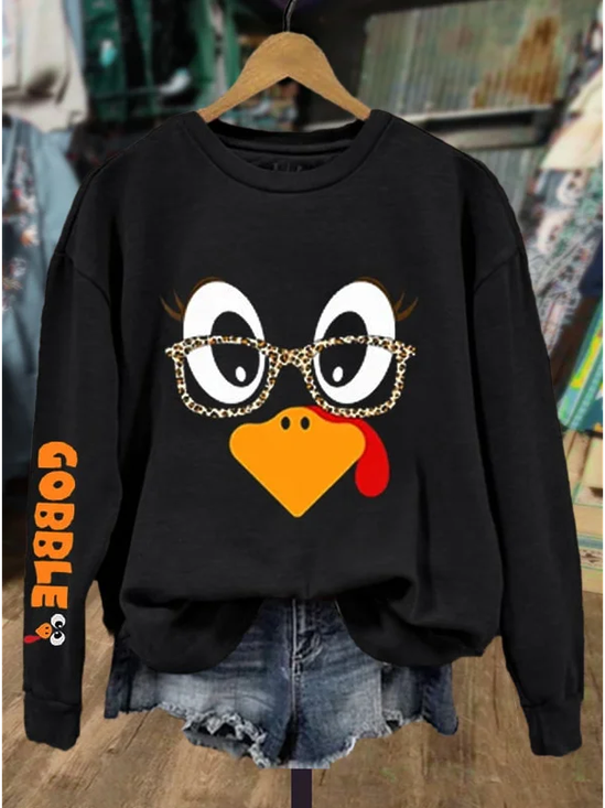 Damen Truthahn Rundhals Print Lässig Frühling/Herbst Langarm Sweatshirt