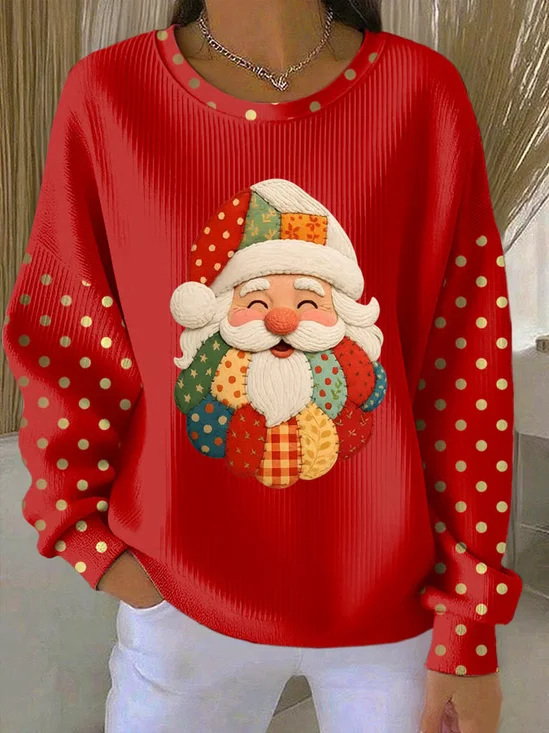 Damen Weihnachtsmann Rundhals Print Lässig Frühling/Herbst Langarm Sweatshirt