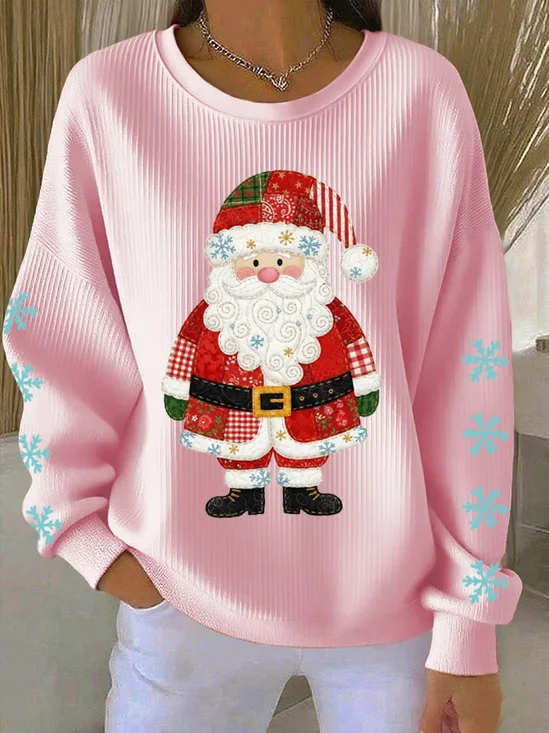 Damen Weihnachtsmann Rundhals Print Lässig Frühling/Herbst Langarm Sweatshirt
