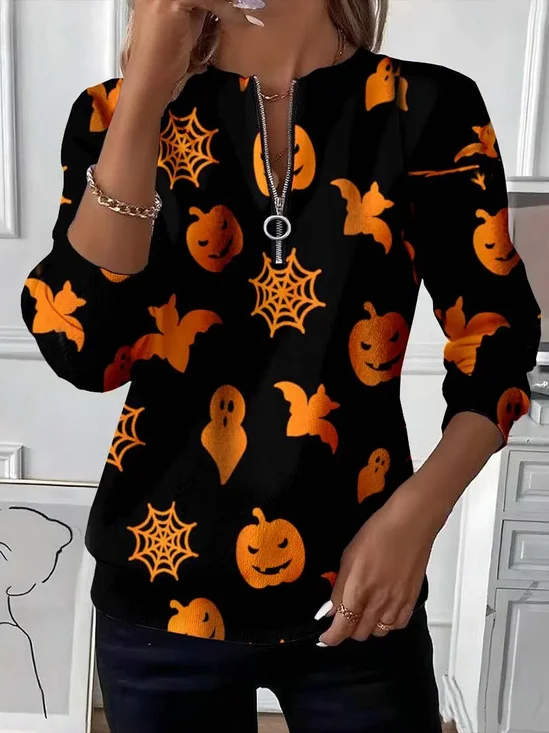 Damen Halloween Rundhals Print Lässig Frühling/Herbst Langarm Sweatshirt