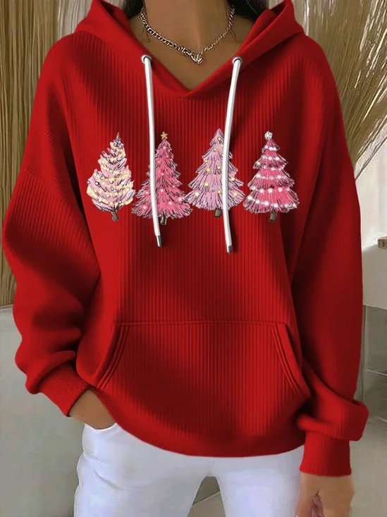 Damen Weihnachten Frühling/Herbst Print Langarm Lässig Urlaub Kapuze
