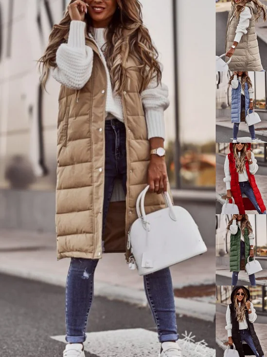 Reißverschluss Unifarben Elegant Baumwolle Mantel Unifarben Mit Kapuze Einreiher Mittlere Länge Baumwolle Tanktop Schmal Passen Temperament Strickjacke Jacke Oberteile