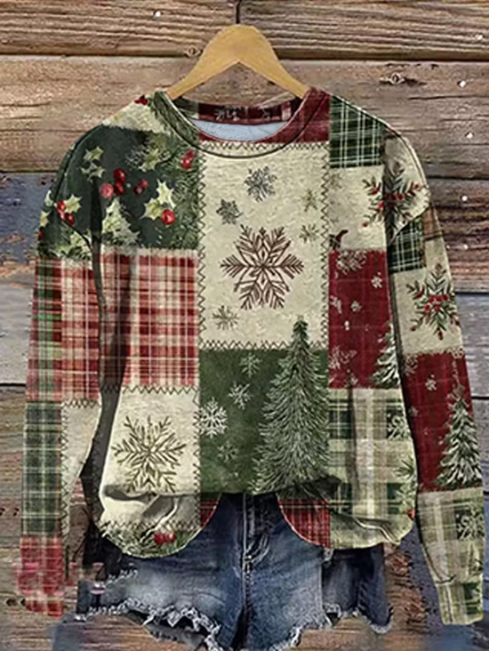 Damen Weihnachten Rundhals Print Lässig Frühling/Herbst Langarm Sweatshirt
