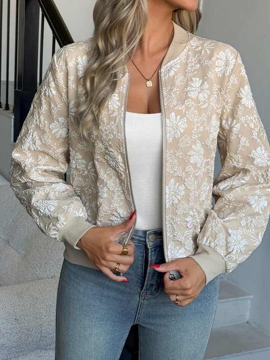 Damen Frühling/Herbst Oberbekleidung Retro Print Geblümt Langarm Stehkragen Jacke