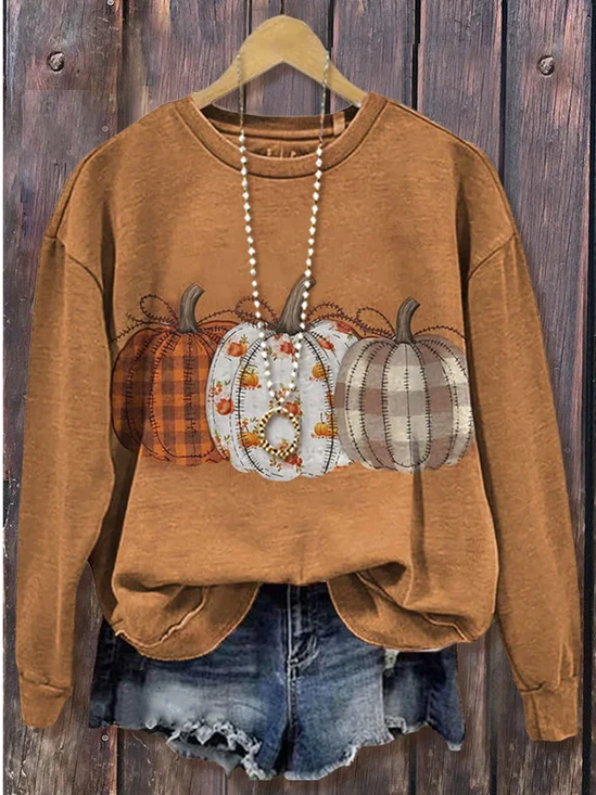 Damen Halloween (Kürbis) Rundhals Print Lässig Frühling/Herbst Langarm Sweatshirt