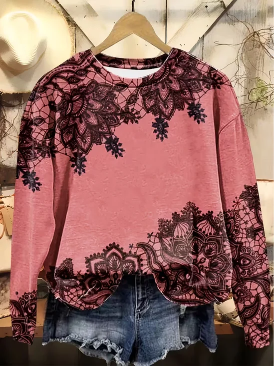 Damen Geblümt Rundhals Print Lässig Frühling/Herbst Langarm Sweatshirt