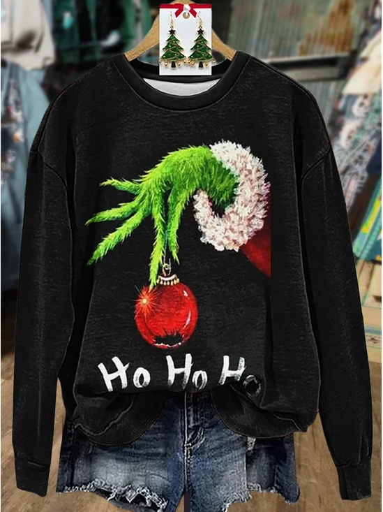Damen Weihnachten Rundhals Print Lässig Frühling/Herbst Langarm Sweatshirt