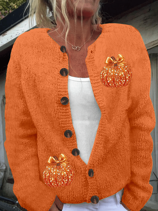 Damen Halloween (Kürbis) Print Langarm Rundhals Retro Frühling/Herbst Strickjacke Oberbekleidung
