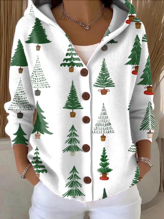 Damen Weihnachten Print Langarm Kapuze Lässig Frühling/Herbst Strickjacke Oberbekleidung