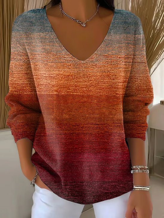 Damen Abstrakt Langarm T-Shirts T-Shirt V-Ausschnitt Print Lässig Frühling/Herbst Oberteile
