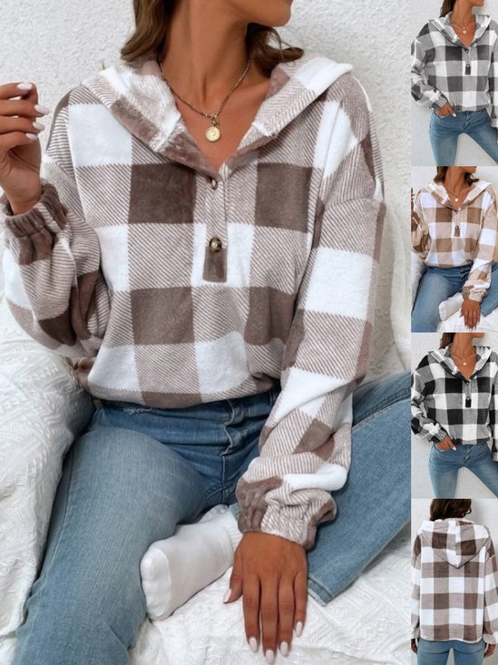 Damen Geometrisch Kapuze Print Retro Frühling/Herbst Langarm Sweatshirt
