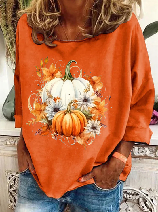Damen Geblümt Langarm T-Shirts T-Shirt Rundhals Print Lässig Frühling/Herbst T-Shirt mit Grafik Oberteile