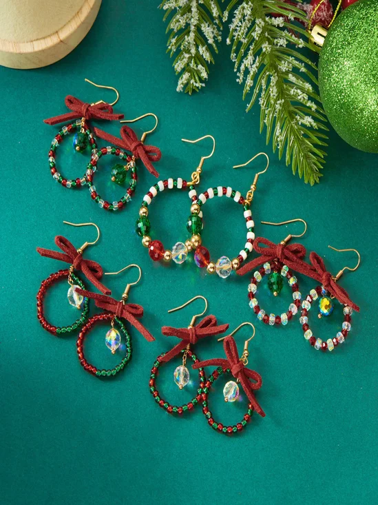 Handgemachte Weihnachten Party Hirse Korn Ohrringe Schleife Fashion Kranz Ohrringe