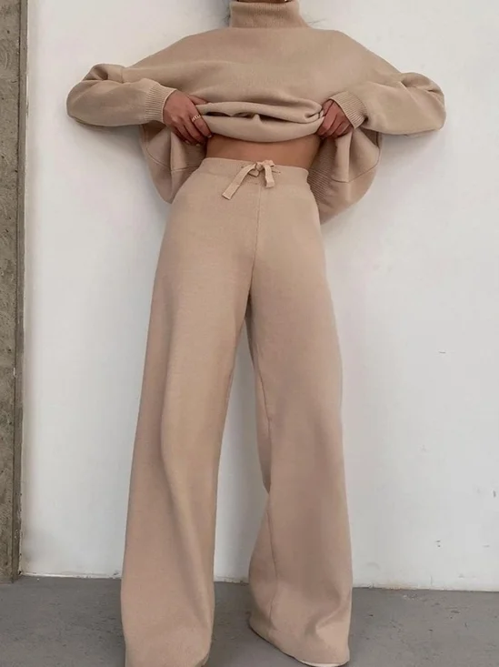 Damen Unifarben Schnürung Zweiteiliges Set Täglich Langarm Lässig Frühling/Herbst Bluse mit Hose Matching Set