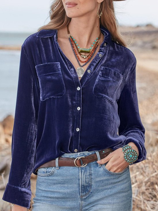 Damen Unifarben Halbarm Bluse Sommer Nahtverarbeitung Schalkragen Täglich Retro Oberteile