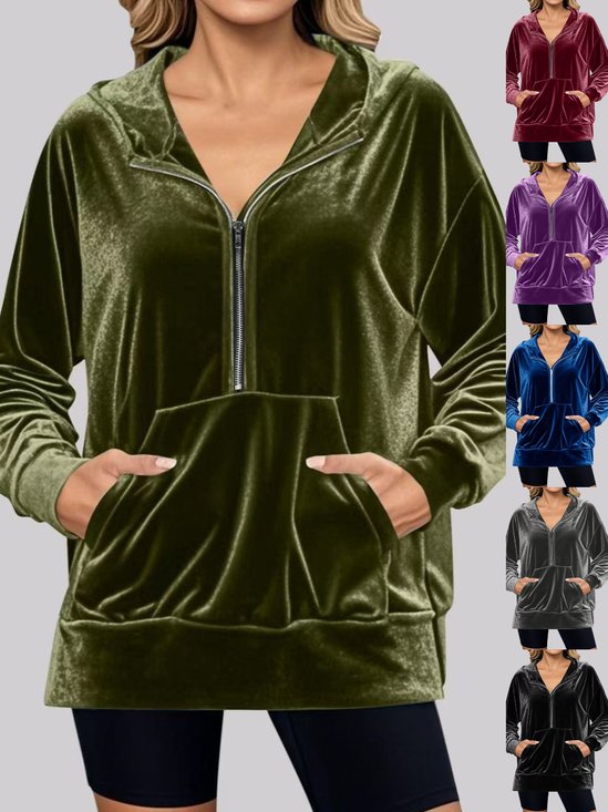 Damen Unifarben Stehkragen Nahtverarbeitung Lässig Frühling/Herbst Langarm Sweatshirt