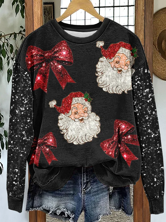 Damen Weihnachtsmann Rundhals Print Lässig Frühling/Herbst Langarm Sweatshirt