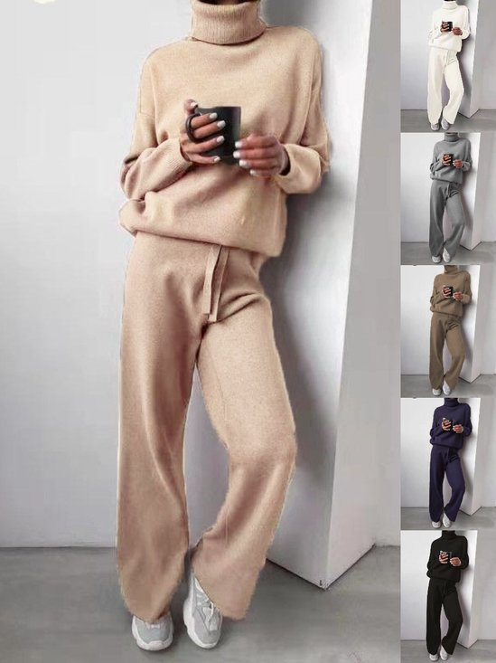 Damen Unifarben Nahtverarbeitung Zweiteiliges Set Täglich Langarm Lässig Frühling/Herbst Bluse mit Hose Matching Set