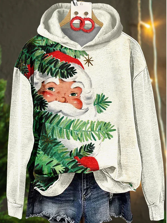 Damen Weihnachtsmann Frühling/Herbst Print Langarm Lässig Täglich Kapuze