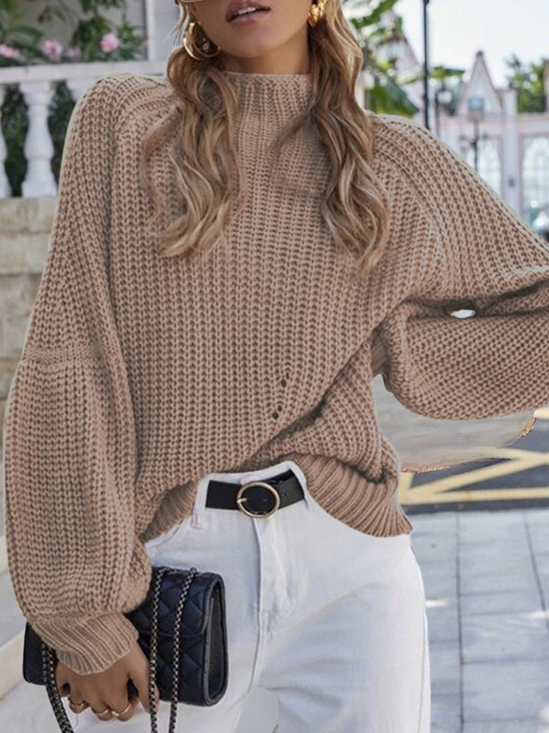 Damen Unifarben Nahtverarbeitung Winter Straße Langarm Mock Neck Pullover