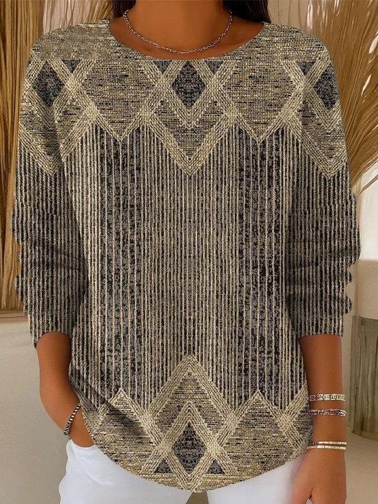 Damen Abstrakt Print Frühling/Herbst Lässig Langarm Rundhals Pullover